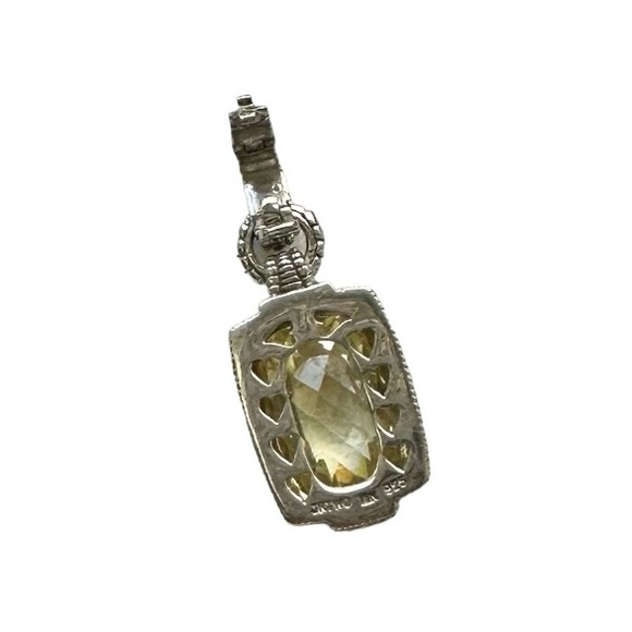 Judith Ripka JR Two Sterling Silver 18K Gold Canary Quartz Diamond Pendant - Picture 9 of 12